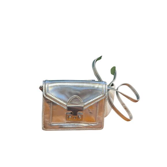 Loeffler Randall Metallic Silver Mini Patent Leather Crossbody Bag Purse - Picture 1 of 10